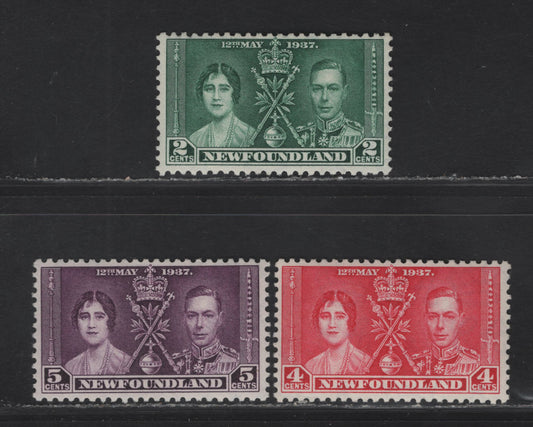 Lot 165 (C) Newfoundland #230-232 2c - 5c Deep Green - Dark Violet Queen Elizabeth & King George VI, 1937 Coronation 'Omnibus' Issue, 3 F/VFOG Singles