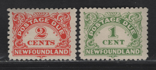Lot 171 (C) Newfoundland #J1a, J2 1c - 3c Green - Vermillion Numerals, 1939 Postage Dues, 2 VFOG Singles Perf 10-10.5, ,