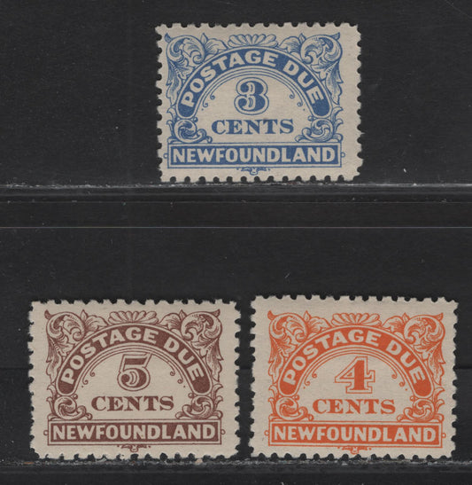 Lot 172 (C) Newfoundland #J3, J4a, J5 3c - 5c Ultramarine - Pale Brown Numerals, 1939 Postage Dues, 3 F/VFOG Singles, Perf 10-10.5
