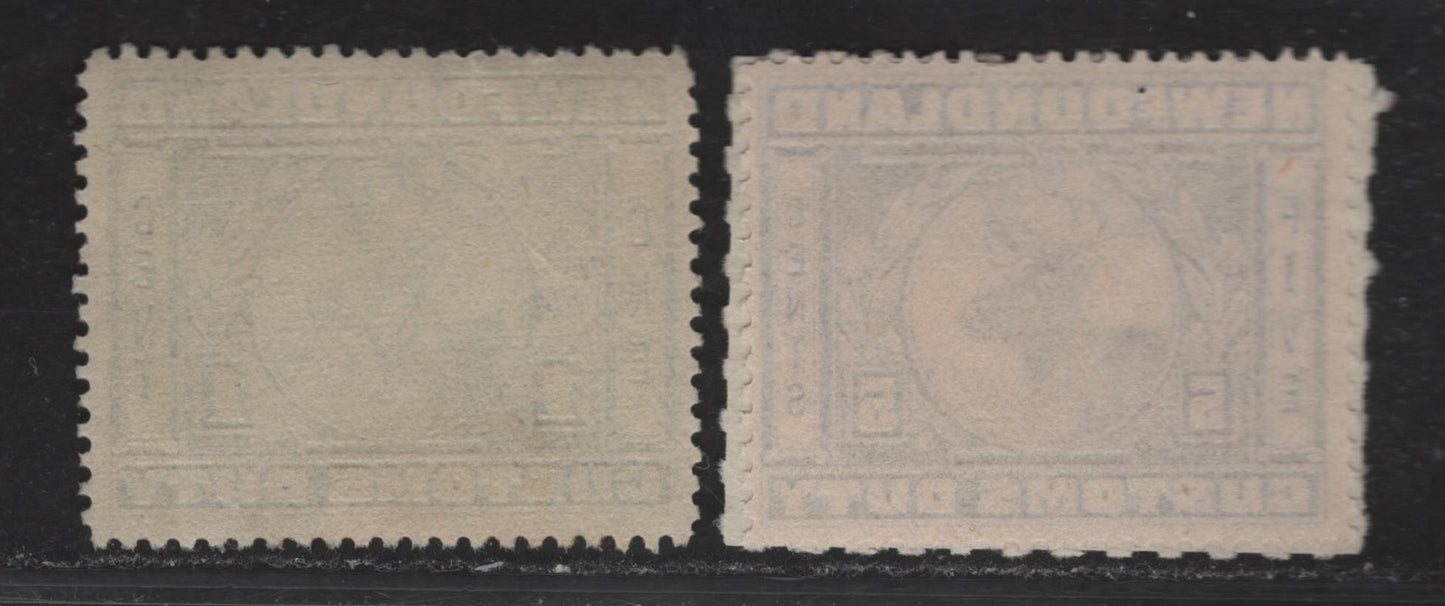 Lot 181 (C) Newfoundland Van Dam#NFC2, NFC4-5 3c - 5c Orange Brown - Red Violet Caribou, 1925-1938 Custom Duty Issues, 3 Fine Unused Singles, Rouletted 7 & perf 12