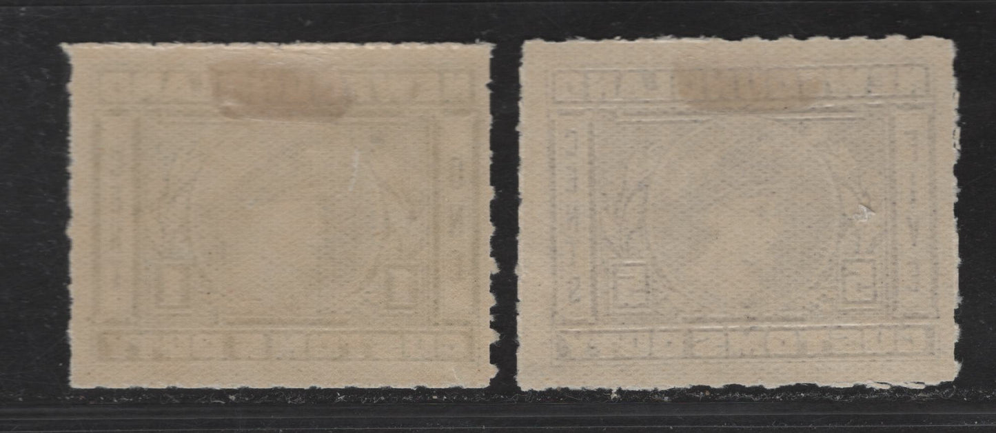 Lot 182 (C) Newfoundland Van Dam#NFC1, NFC3 1c - 5c Green - Violet Edward VIII, 1925 Custom Duty Issue, 2 F/VFOG Singles