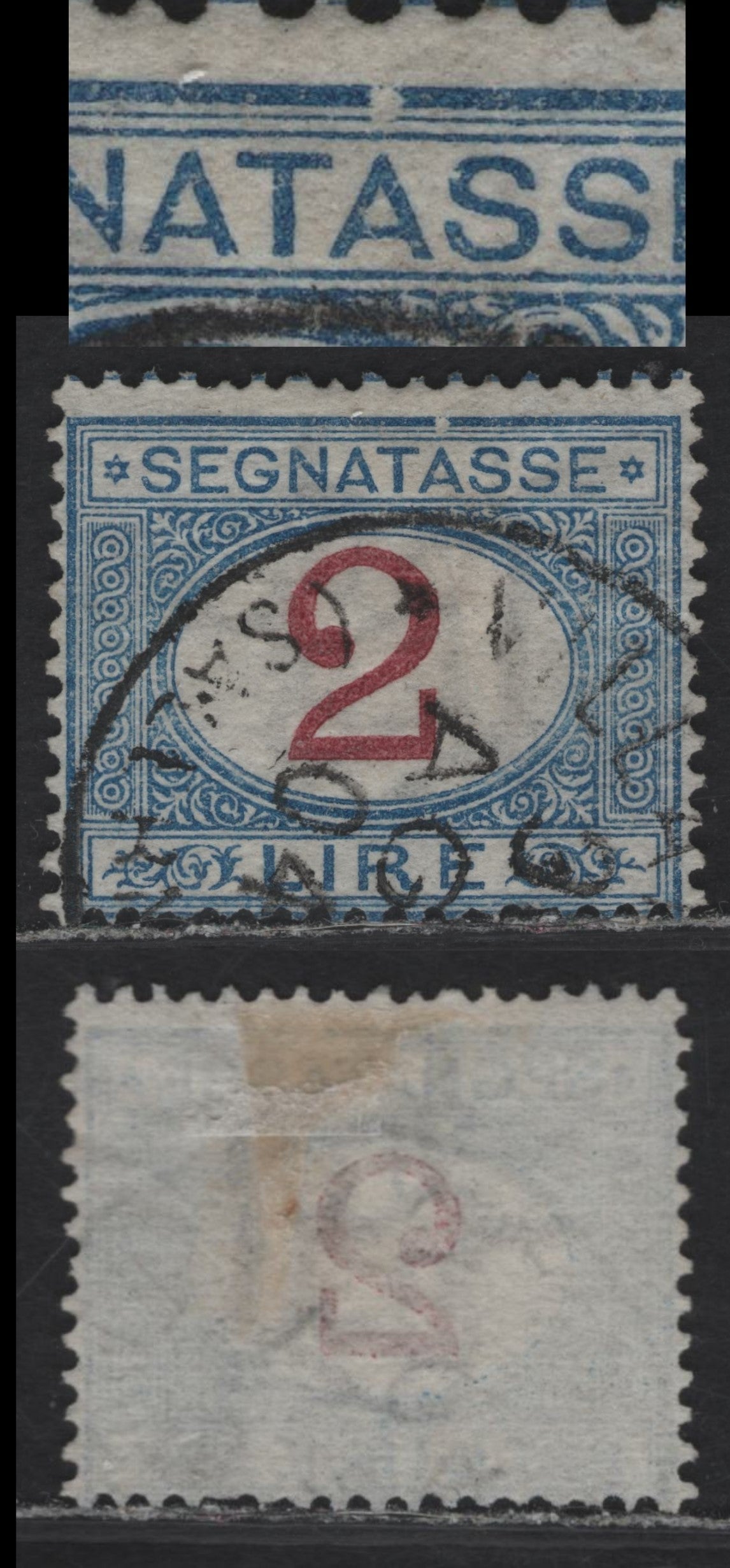 Lot 232 Italy SC#J16var 2l Blue & Magenta Numeral, 1870-1925 Postage Dues, A Fine Used Single, Prominent Frame Break At Top