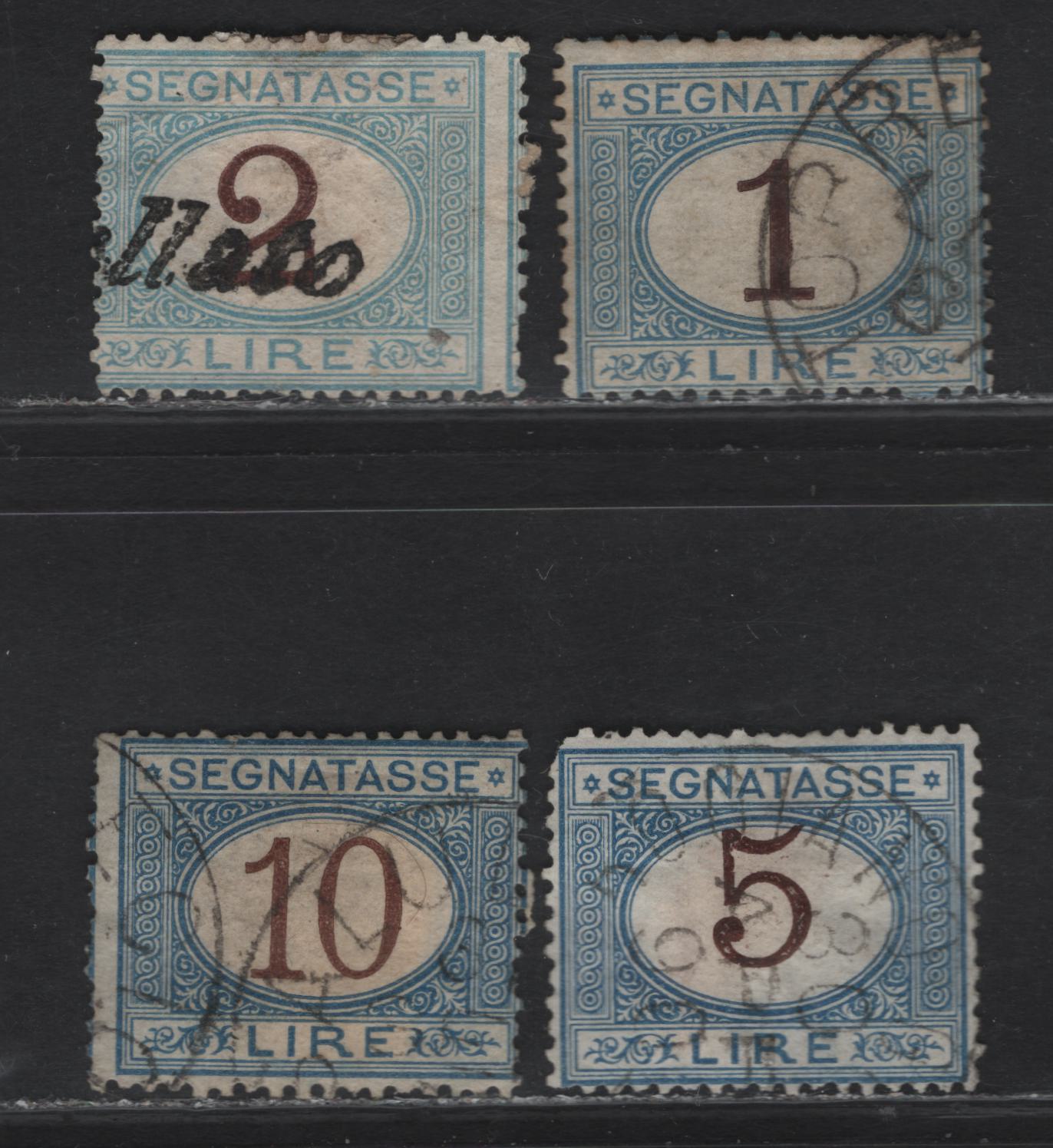 Lot 235 Italy SC#J13, J15, J17, J19 1l - 10l Blue & Brown Numeral, 1870-1925 Postage Dues, 4 Very Good Used Singles, Early 1870 Printings With The Scarcer Brown Numerals