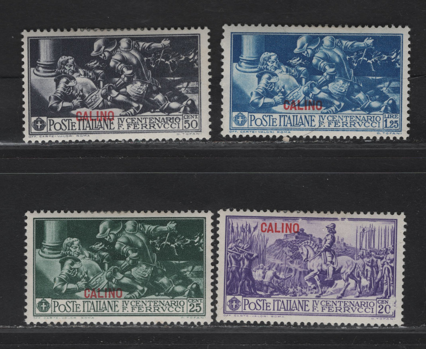 Lot 245 Italy - Aegean Islands - Calino SC#12-15 20c - 1.25l Violet - Deep Blue Ferrucci, 1930 Ferrucci Issue, 4 F/VFOG Singles