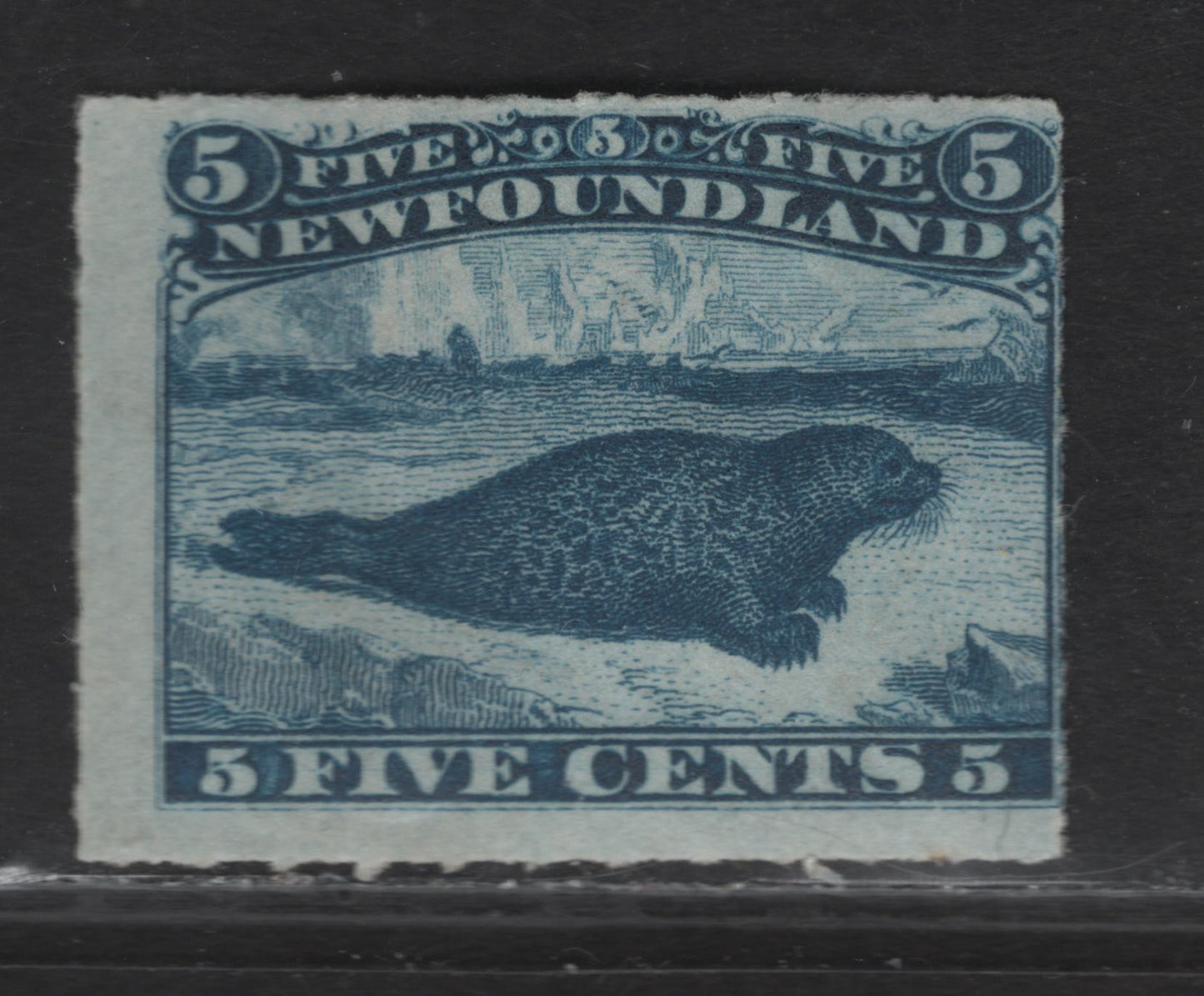 Lot 25 (C) Newfoundland #40 5c Blue Harp Seal, 1876-1879 3rd Cents Issue, A FOG Rouletted Single, Paper Cents-GG