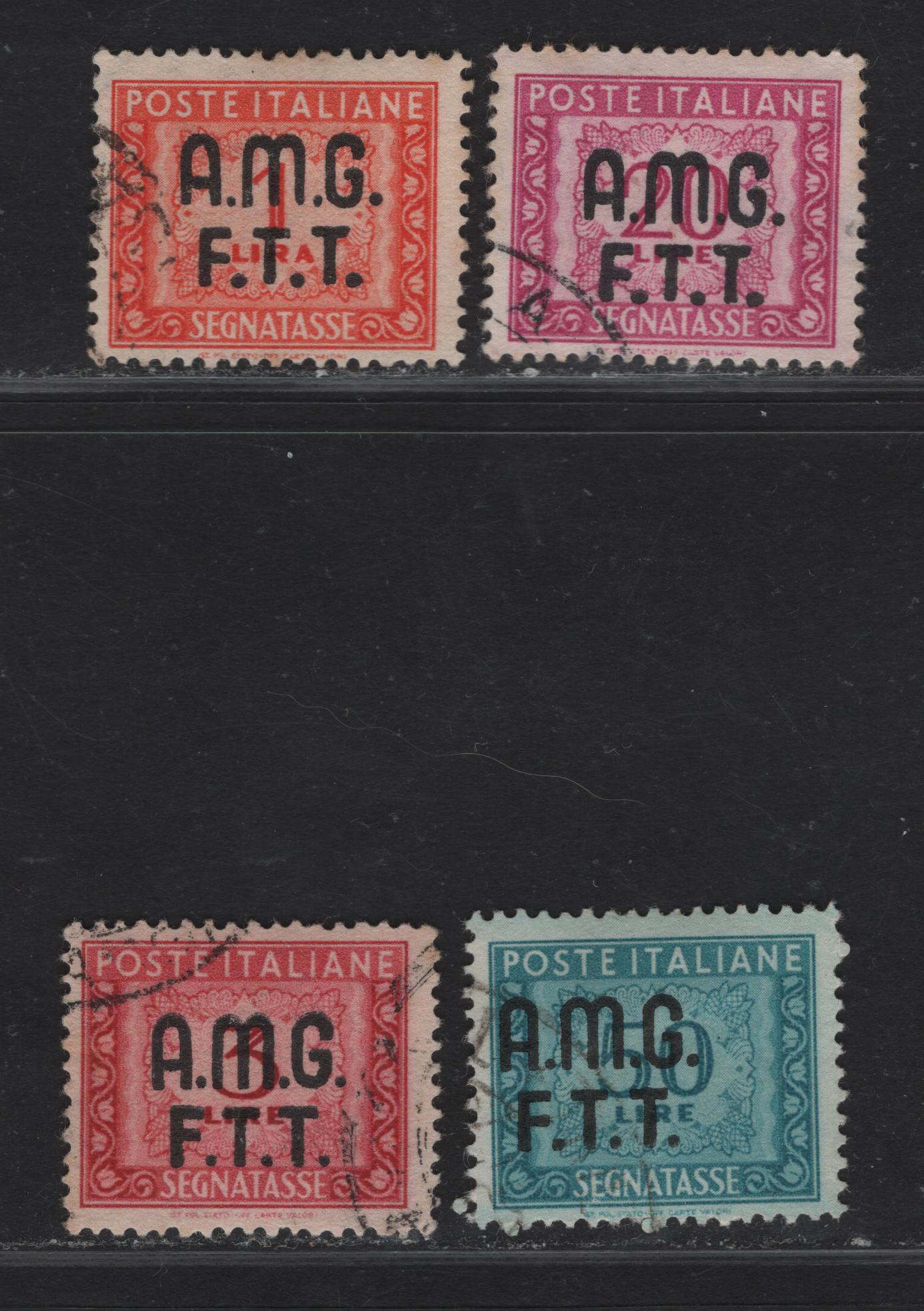 Lot 252 Italy - Trieste SC#J6-J8, J15 10c - 2l Buff & Magenta - Light Blue & Brown Coat of Arms, 1947-1949 Postage Dues, 4 Fine/Very Fine Used Singles