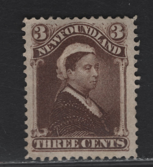 Lot 38 (C) Newfoundland #51 3c Umber Brown Queen Victoria, 1880-1896 4th Cents Issue, A Very Fine Unused Single, Paper Cents-KK, Perf 12.1x12.25