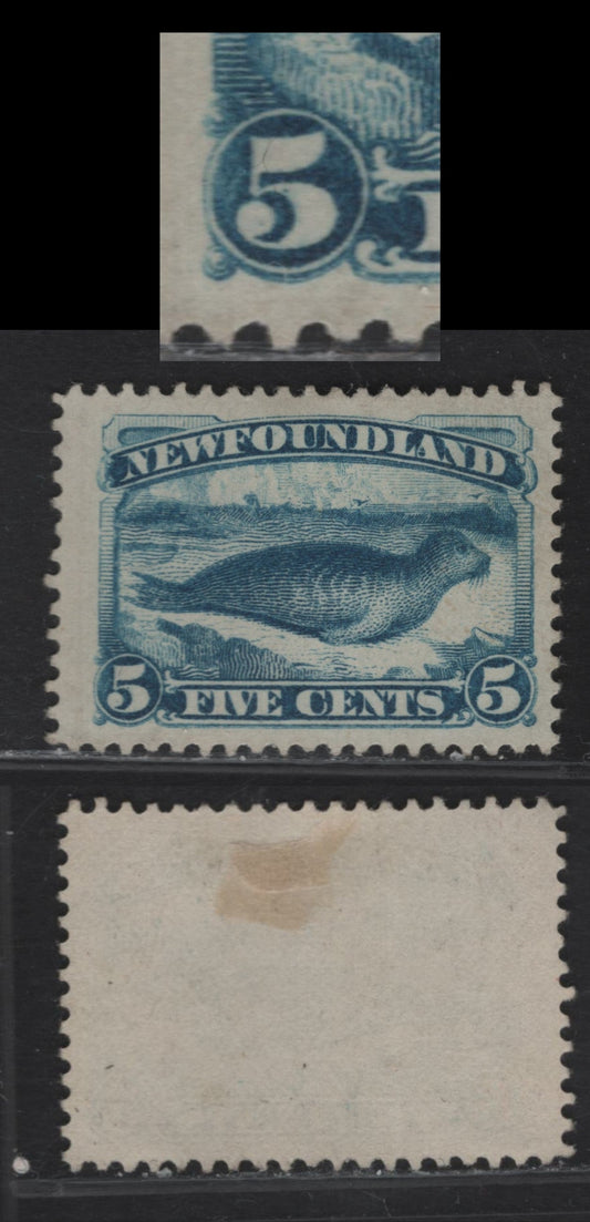 Lot 39 (C) Newfoundland #53var 5c Blue Seal, 1880-1896 4th Cents Issue, A Fine Unused Single, Paper Cents-BB, Early 1880s, Perf 12x12.1, Showing Two Dots Inside Left 5.