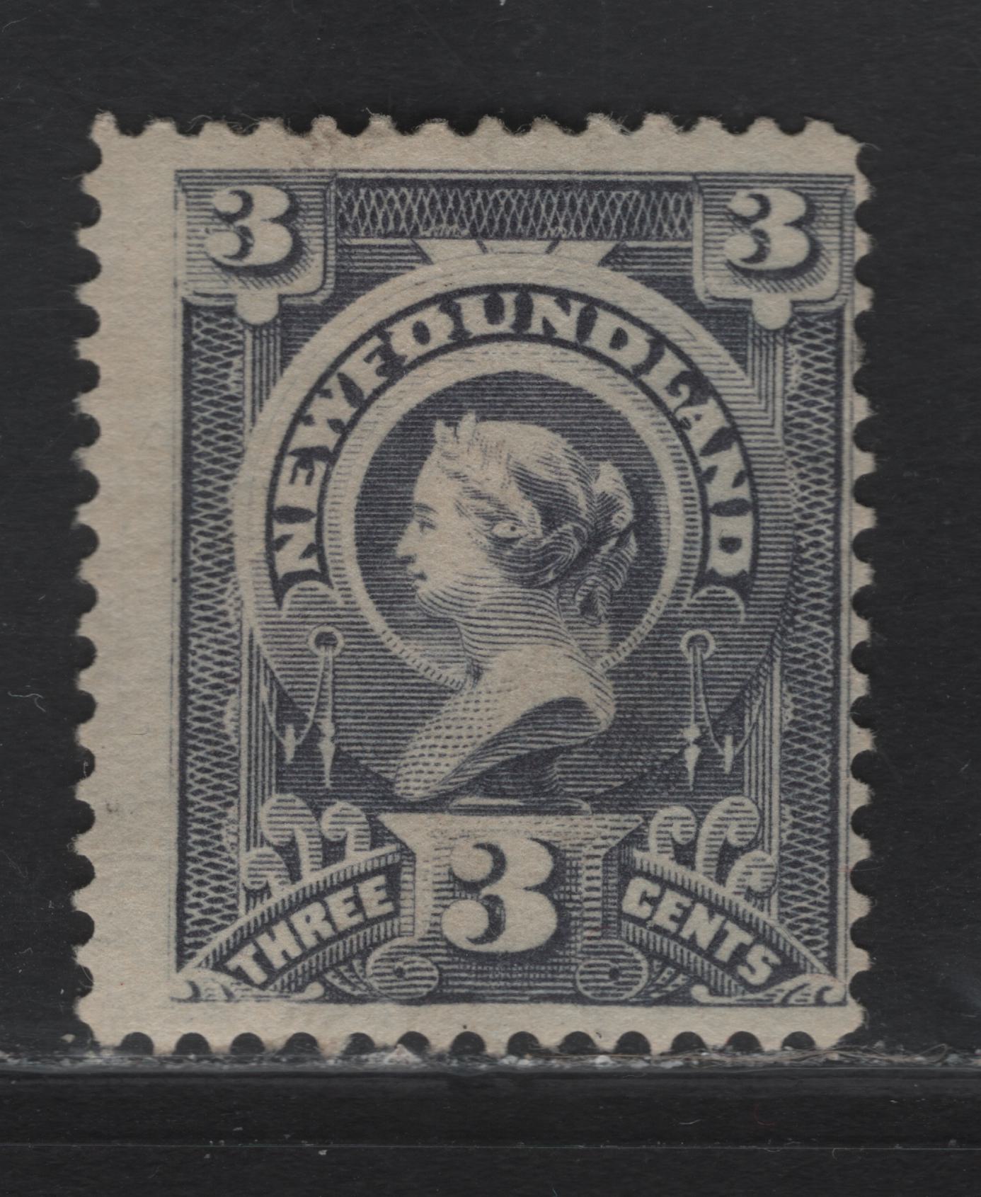 Lot 49 (C) Newfoundland #60d 3c Slate Violet Queen Victoria, 1890 Queen Victoria Issue, A FOG Single, Paper Cents-LL, Perf 12.1x12