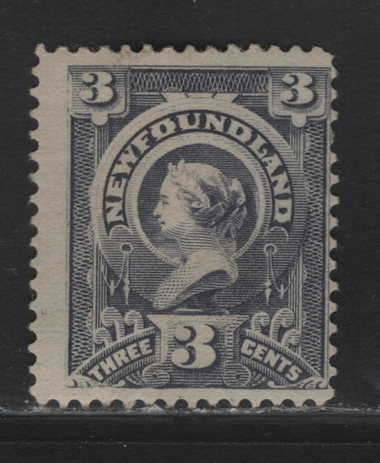 Lot 49 (C) Newfoundland #60d 3c Slate Violet Queen Victoria, 1890 Queen Victoria Issue, A FOG Single, Paper Cents-LL, Perf 12.1x12