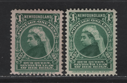 Lot 50 (C) Newfoundland #61 1c Deep Green Queen Victoria, 1897 Discovery of (C) Newfoundland Issue, 2 VFNH/DG Singles, Papers ABNN-H & ABNN-I, Typical Disturbed Gum On The ABNN-I Paper