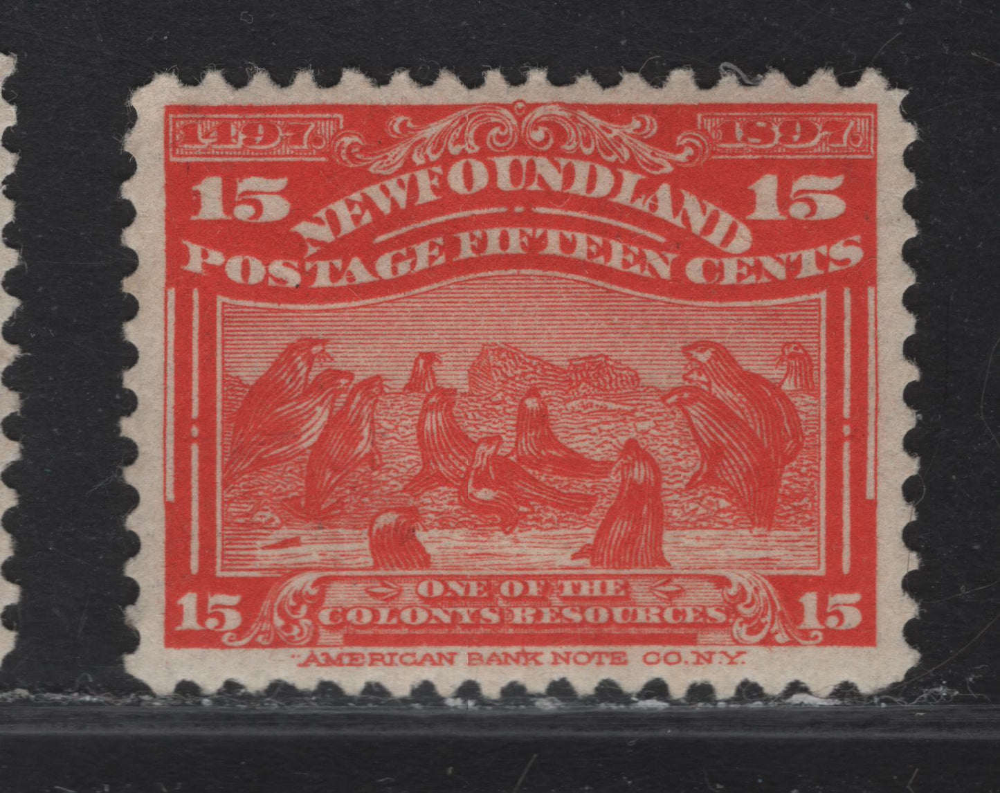 Lot 55 (C) Newfoundland #70 15c Scarlet Seals, 1897 Discovery of (C) Newfoundland Issue, A VFOG Single, Paper ABNN-A, Perf 12