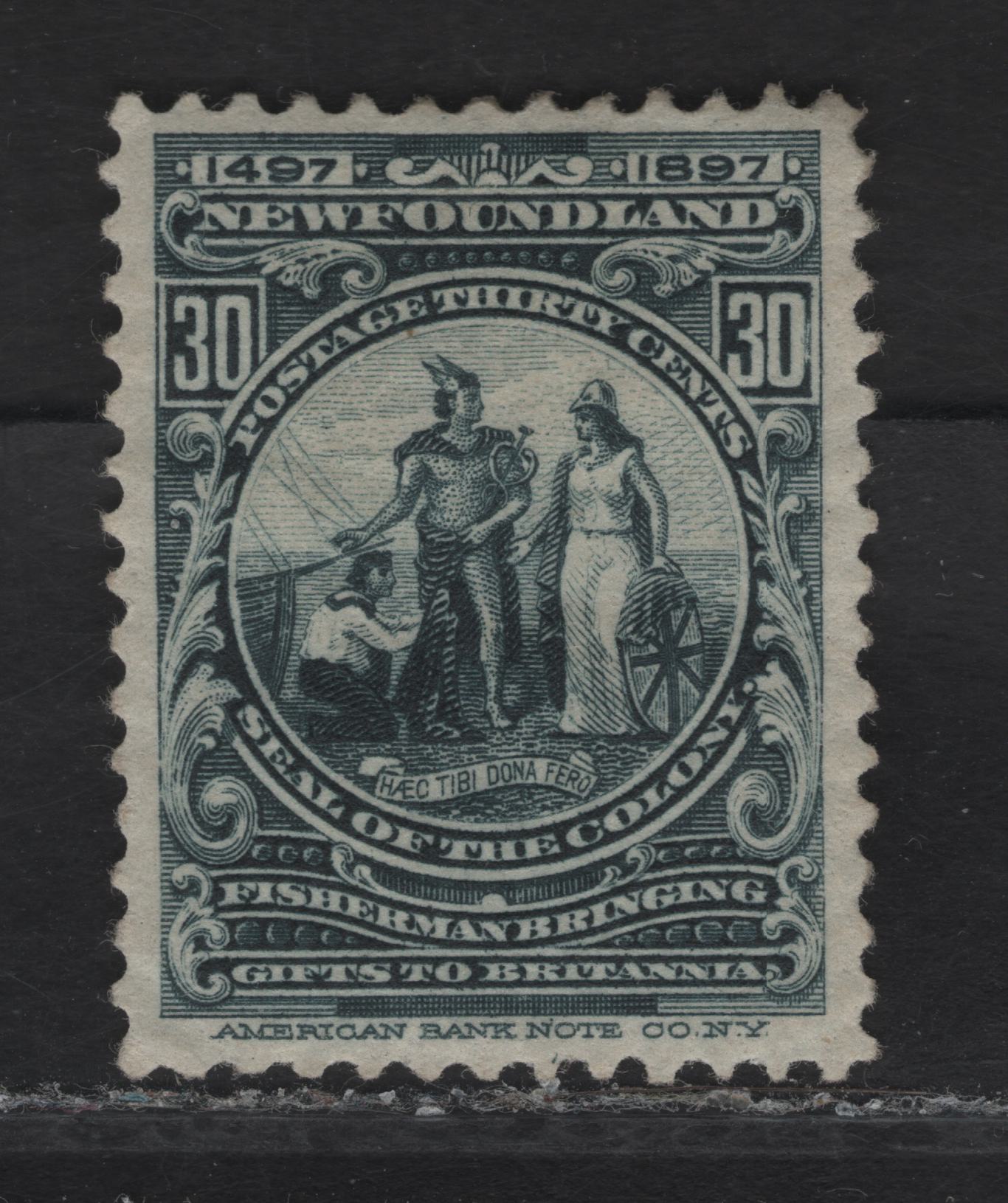 Lot 57 (C) Newfoundland #72 30c Slate Colony Seal, 1897 Discovery of (C) Newfoundland Issue, A VFOG Single, Paper ABNN-A, Perf 12x11.9, Some Light Bends That Are Not Full Creases.