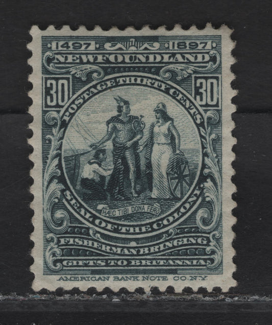 Lot 57 (C) Newfoundland #72 30c Slate Colony Seal, 1897 Discovery of (C) Newfoundland Issue, A VFOG Single, Paper ABNN-A, Perf 12x11.9, Some Light Bends That Are Not Full Creases.