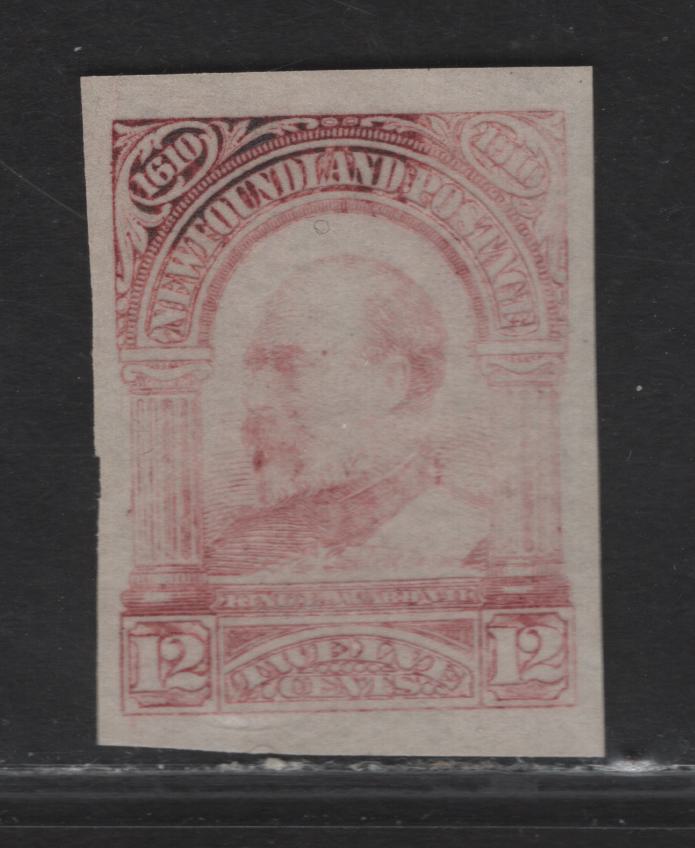 Lot 79 (C) Newfoundland #102a 12c Claret King Edward VII, 1911 John Guy Engraved Issue, A Very Fine Unused Single, Paper WM-J, Underinked, Either From An Ungummed Imperforate Pair, Or A Trade Sample Proof, It Is Not Faded.