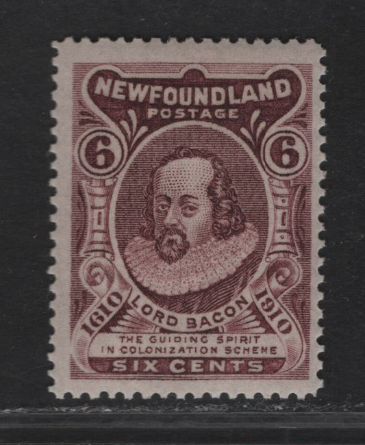 Lot 82 (C) Newfoundland #98 6c Brown Violet Lord Bacon, 1911 John Guy Engraved Issue, A FNH Single, Paper WM-I, Perf 14.25