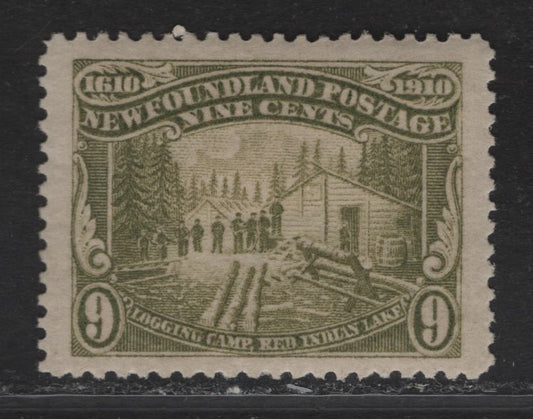 Lot 84 (C) Newfoundland #100 9c Olive Green Logging, 1911 John Guy Engraved Issue, A VFOG Single, Paper WM-H, Perf 14.25
