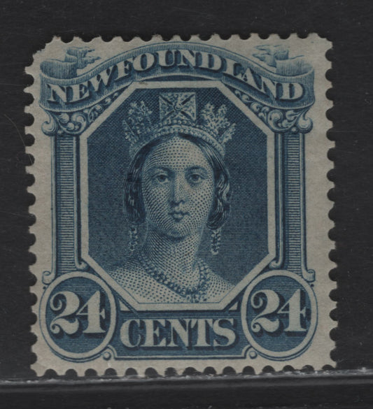 Lot 9 (C) Newfoundland #31 24c Blue Queen Victoria, 1865-1894 Cents Issue, A VGOG Single, Paper Cents-Z, Perf 12x11.75, Pulled Corner Perf At UL, And Creased Perf At Bottom.