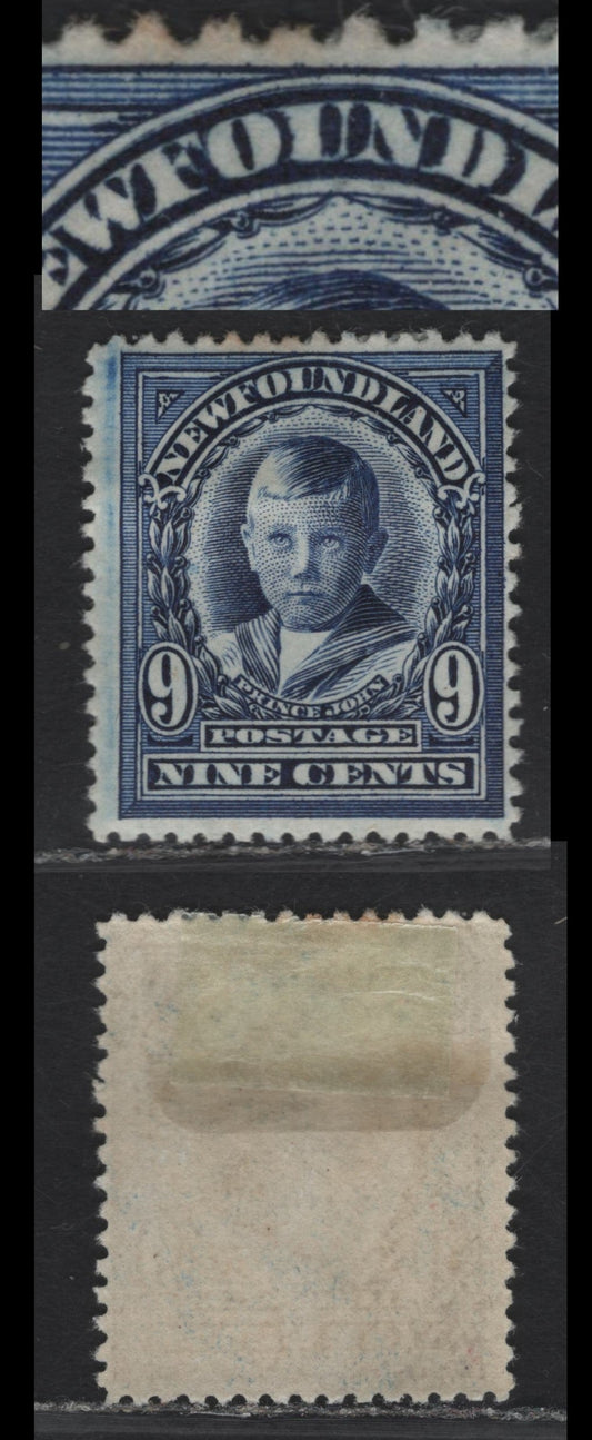 Lot 95 (C) Newfoundland #111i 9c Violet Blue Prince John, 1911 Royal Family Issue, A FOG Single, Paper WM-C, Line Perf 14.25x14, Showing Strong Re-entry Above 'wfoun'.