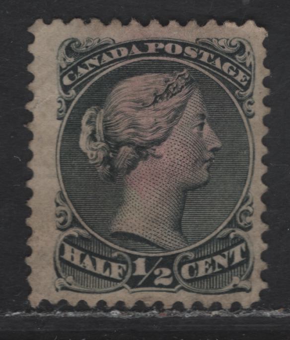 Lot 1 (C) Canada #21 1/2c Black Queen Victoria, 1868-1876 Large Queen Issue, A Very Good Used Single, Mid to Late Montreal Printing, Perf 12.1, Paper MM-D, Tiny Creased Corner Perofation At UL.