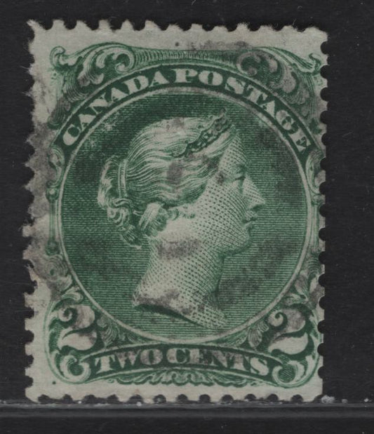 Lot 13 (C) Canada #24iv 2c Deep Green Queen Victoria, 1868-1876 Large Queen Issue, A Very Good Used Single, Paper FO-N (Bothwell), Perf 12.1x12, Re-perforated Along The Right Side.