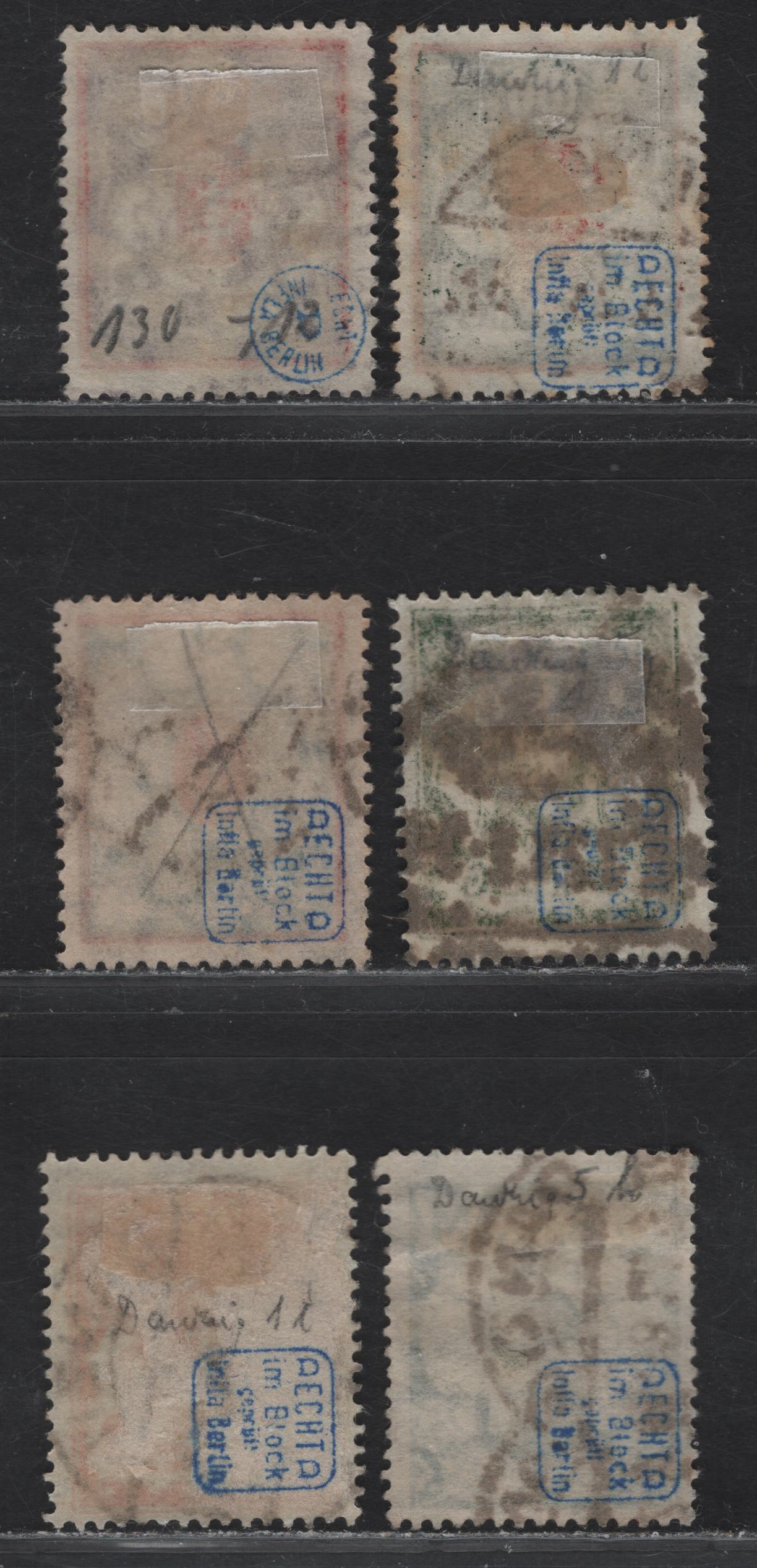Lot 151 Danzig SC#106a, 107-108, 114-115, C14 50m - 25m Pale Blue & Red - Pale Blue Arms - Airplane, 1922-1923 Arms - Airmail Issues, 6 Fine/Very Fine Used Singles, All Postally Used, BPP Guarantee Handstamps