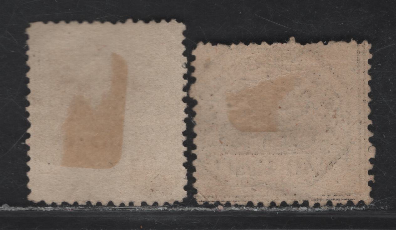 Lot 237 Roman States SC#24a, 25e 40c - 80c Black on Yellow - Black On Pale Rose Arms, 1868 Arms Issue, 2 Very Good/Fine Unused Singles, Perf 13, Continuous, Unbroken Horizontal Dividing Lines At UL & LL, Proving That They Are Original.
