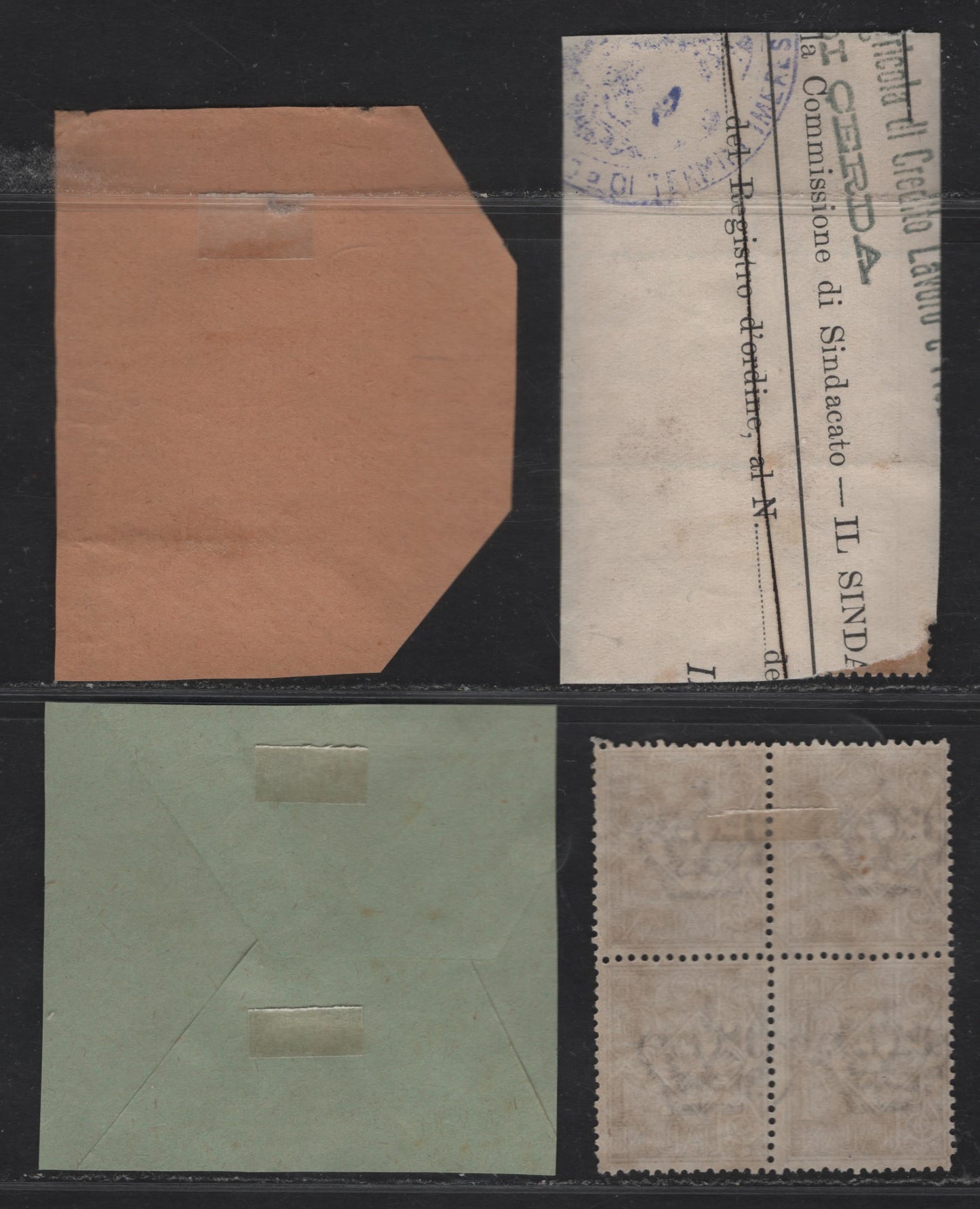 Lot 259 (C) Italy SC#76-79 1c-10c Brown-Claret Arms & Victor Emmanuel III, 1901-1926 Arms & Victor Emmanuel Keyplate Issue, 3 Fine Used Blocks of 4 & Block of 6 On Pieces