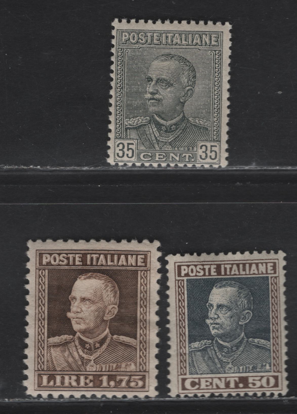 Lot 273 Italy SC#192, 199, 193 35c-1.75L Brown & Slate - Grey Black Victor Emmanuel III, 1927-1929 Victor Emmanuel III Definitive Issue, 3 Fine & VFOG Singles