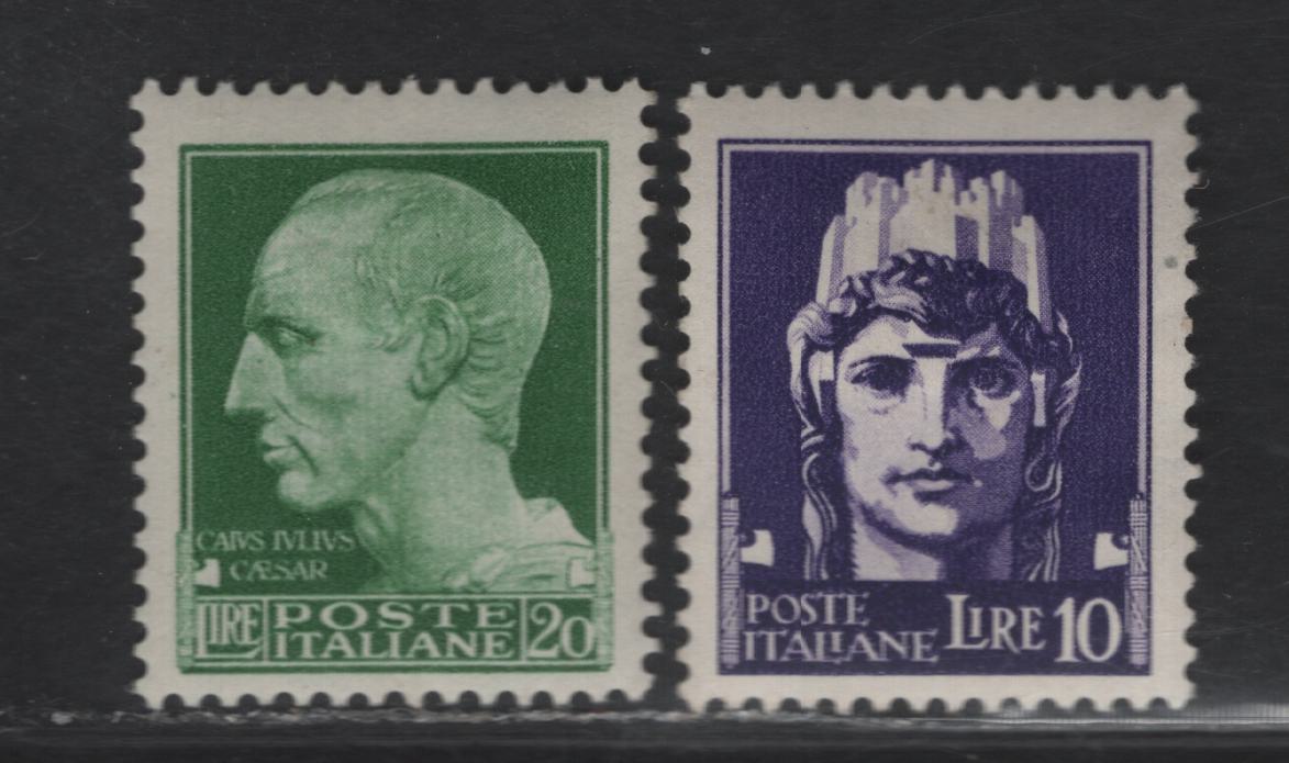 Lot 275 Italy SC#228-229 10L-20L Purple & Green Italia & Julius Caesar, 1929-1945 Photogravure Definitive Issue, 2 Fine OG Singles Watermarked Crown