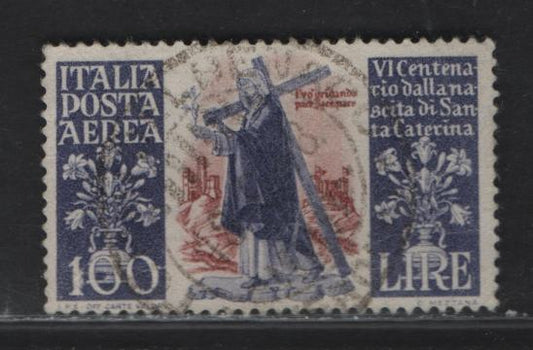 Lot 313 Italy SC#C127 100l Blue Violet & Brown Orange St Catherine Carrying Cross, 1948 St Catherine Airmail Issue, A Very Good Used Single, Heavy Diagonal Crease Visible From The Back