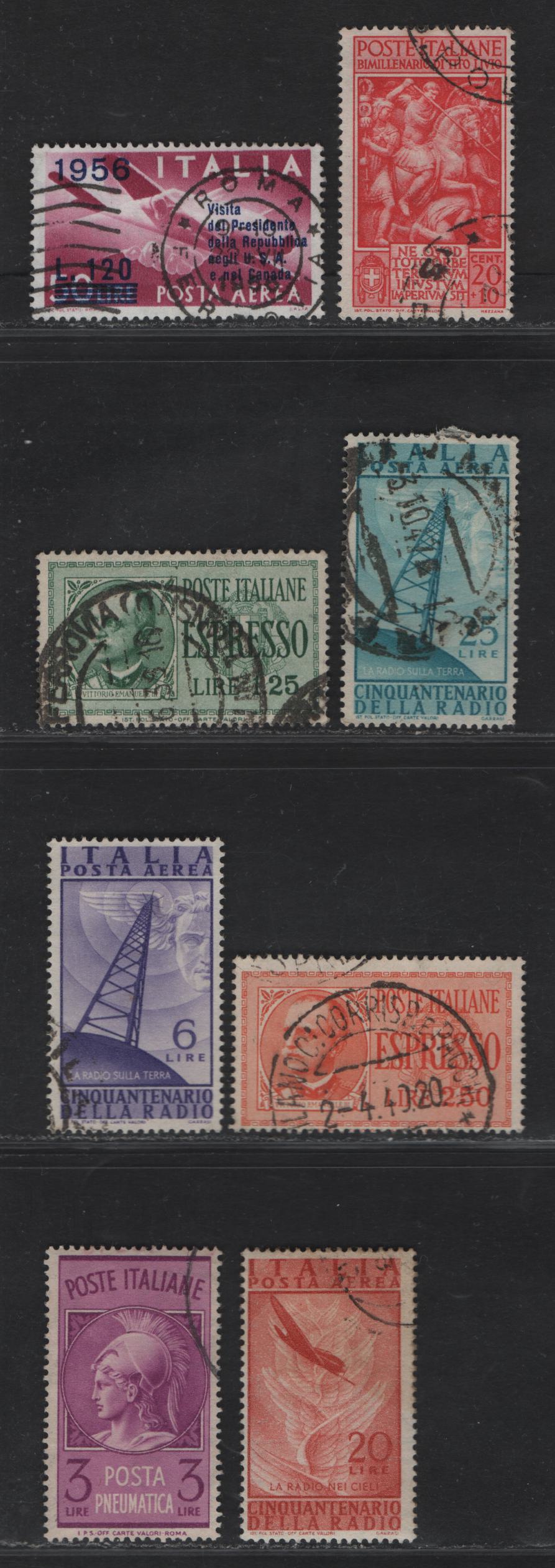 Lot 314 Italy SC#B43, C116, C118-C119, C136, E14-E15, D19 20c + 10c - 2.5l Rose Red - Orange Livy - Victor Emmanuel III, 1932-1941 Livy Semi Postal - Special Delivery Issues, 8 Fine/Very Fine Used Singles