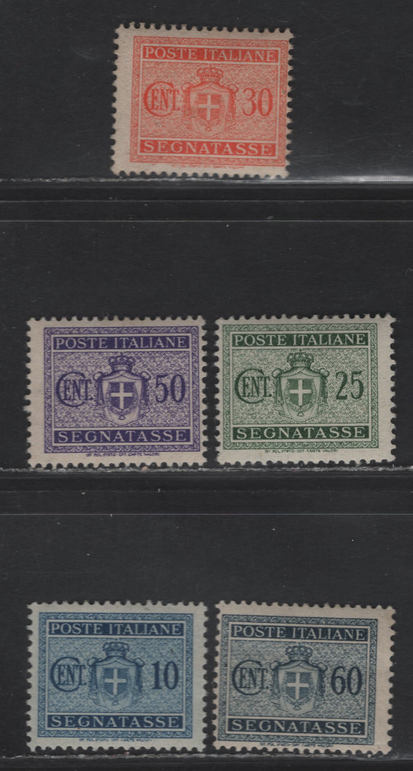 Lot 321 Italy SC#J54-J56, J58-J59 10c - 60c Dark Blue - Blue Black Coat of Arms, 1945-1946 Postage Due Issue, 5 F/VFOG Singles, Winged Wheel Wmk