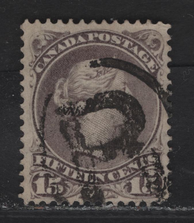 Lot 34 (C) Canada #29 15c Gray Violet Queen Victoria, 1868-1876 Large Queen Issue, A Fine Used Single, Late Second Ottawa Printing, Paper SO-KK, Perf 12.1, Bold R Registered Cancel.