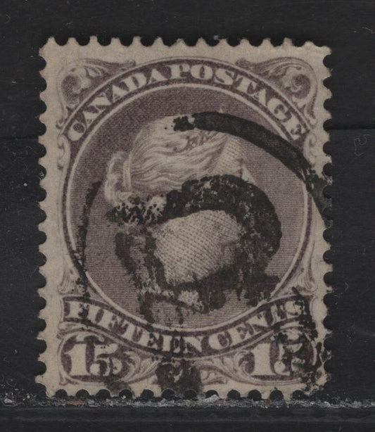 Lot 34 (C) Canada #29 15c Gray Violet Queen Victoria, 1868-1876 Large Queen Issue, A Fine Used Single, Late Second Ottawa Printing, Paper SO-KK, Perf 12.1, Bold R Registered Cancel.