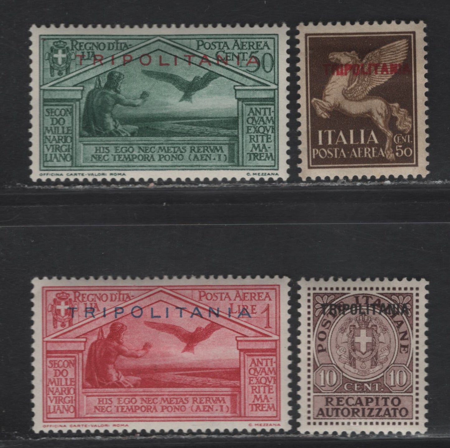 Lot 360 Tripolitania SC#C4-C5, EY1,  10c-1L Olive Brown-Rose Red Various Scenes, 1930-1934 Virgil & Authorized Delivery Issue, 4 VFOG Singles