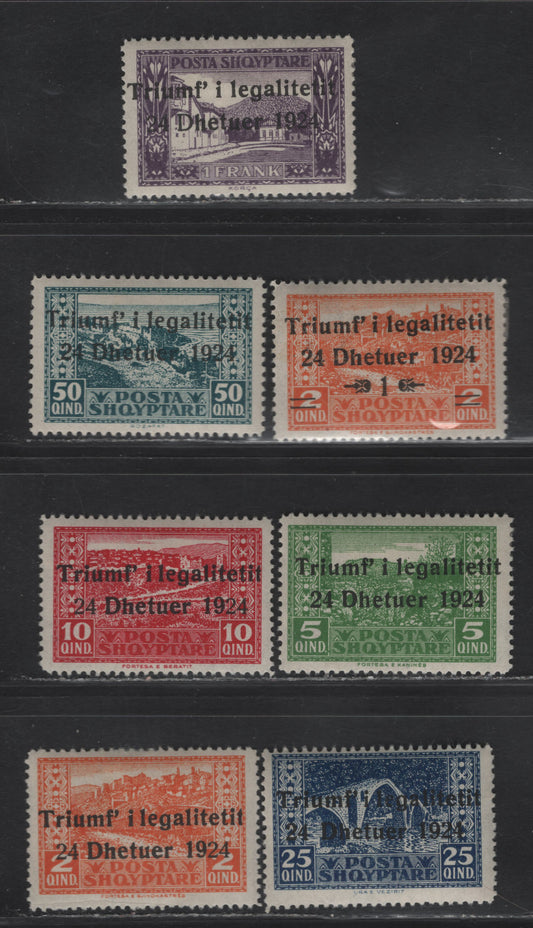 Lot 367 Albania SC#164-170 1q on 2q - 1fr  Orange-Dark Violet Various Scenes, 1924 Return Of Government to Capital, 8 Fine & VFOG Singles With Two Shades of 2q Orange