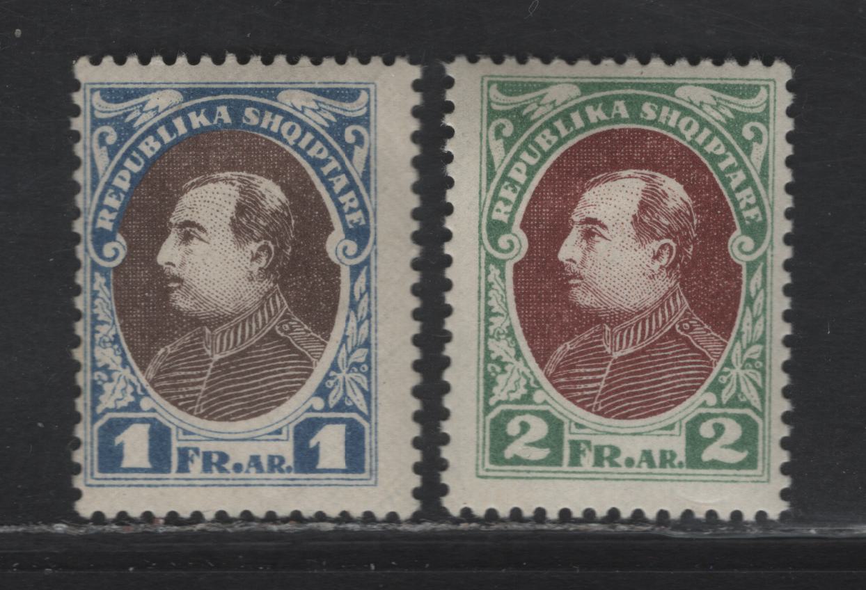 Lot 371 Albania SC#Unlisted 1fr-2fr Ultramarine & Brown - Green & Brown President Zogu, 1925 Presidential Issue, 2 Fine OG Singles