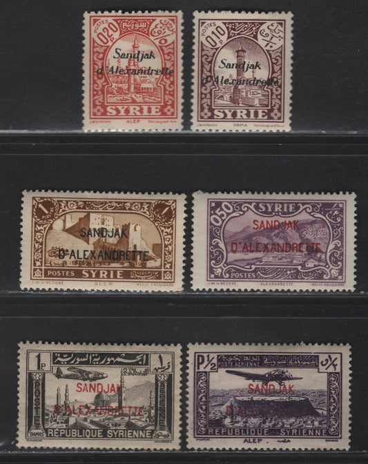 Lot 381 Alexandretta SC#1-4, C1-C2 0.1p-1p Violet Brown-Black Hama-Aircraft, 1938 Overprinted Pictorial & Airmail Issue, 6 VFOG Singles