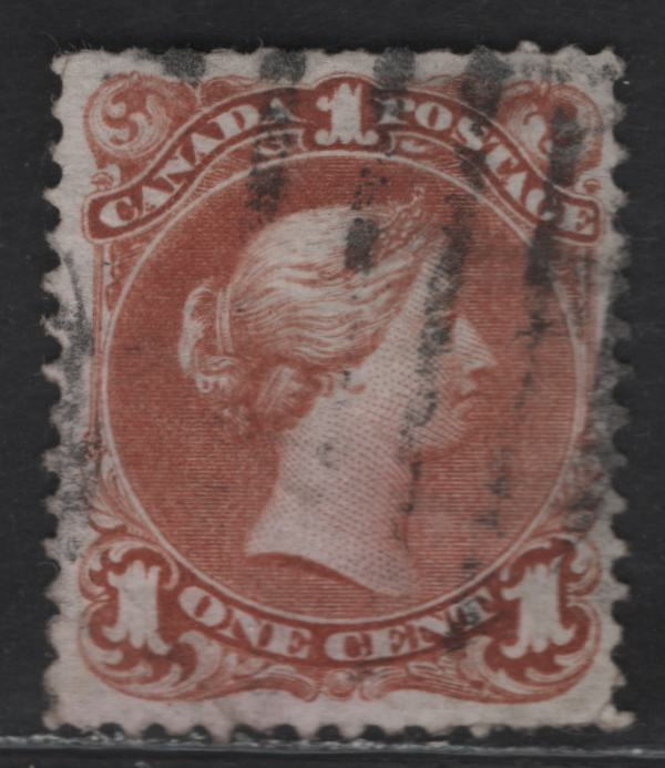 Lot 5 (C) Canada #22 1c Brown Red Queen Victoria, 1868-1876 Large Queen Issue, A Very Good Used Single, Thin paper Type FO-Z (Possibly Duckworth 9b), Perf 12.1x11.9, Shallow thin That Does Not Show Through.