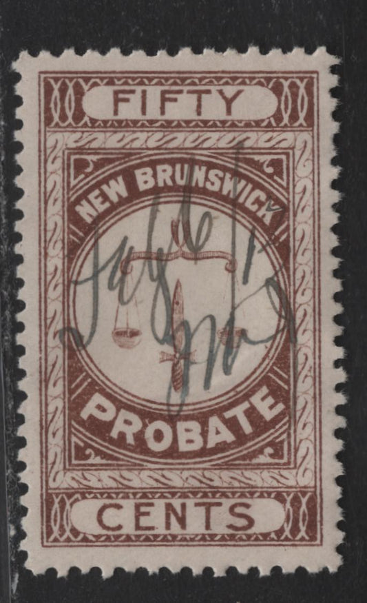 Lot 77 (C) New Brunswick Van Dam#NBP3 50c Brown Scales, 1895 First Probate Issue, A Very Fine Used Single, Minor Internal Wrinkles That Could Probably Be Pressed Out