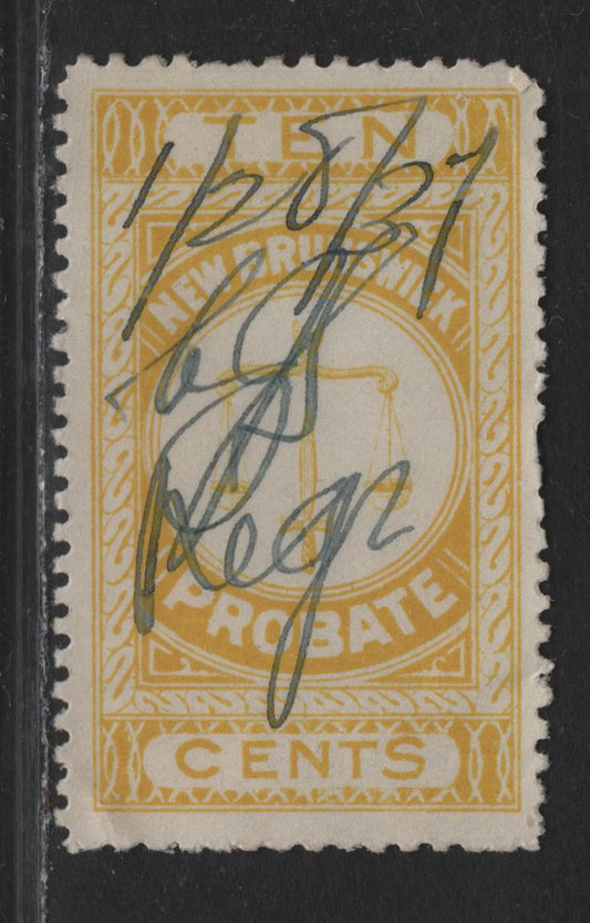 Lot 82 (C) New Brunswick Van Dam#NBP7 10c Yellow Scales, 1915 Redrawn Second Probate Issue, A Fine Used Single
