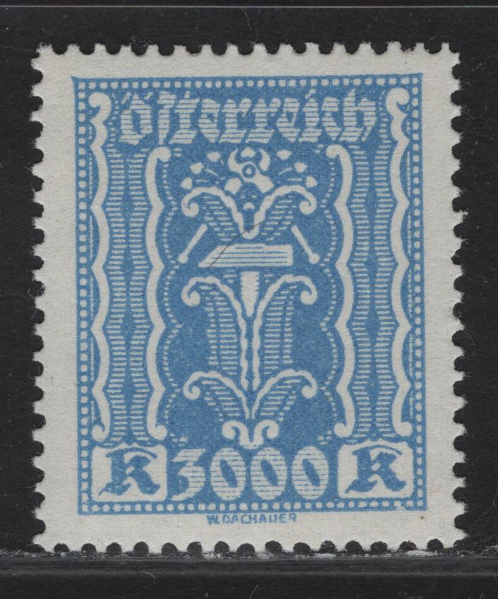 Lot 94 Austria SC#286 3000k Light Blue Symbols, 1922-1924 Symbols of Labor & Industry Issue, A VFNH Single