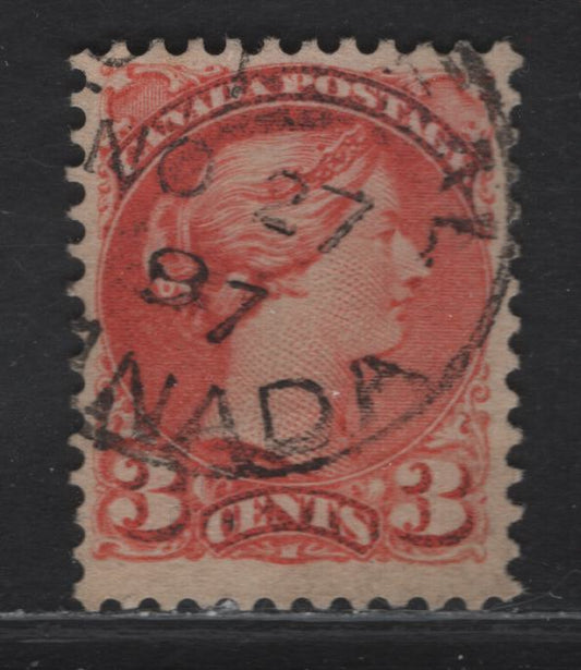 Lot 101 (C) Canada #41 3c Deep Orange Vermillion Queen Victoria, 1888-1897 Small Queen Issue, A Fine Used Single, Late 2nd Ottawa Printing, Paper 2O-K, Perf 12x12.2.