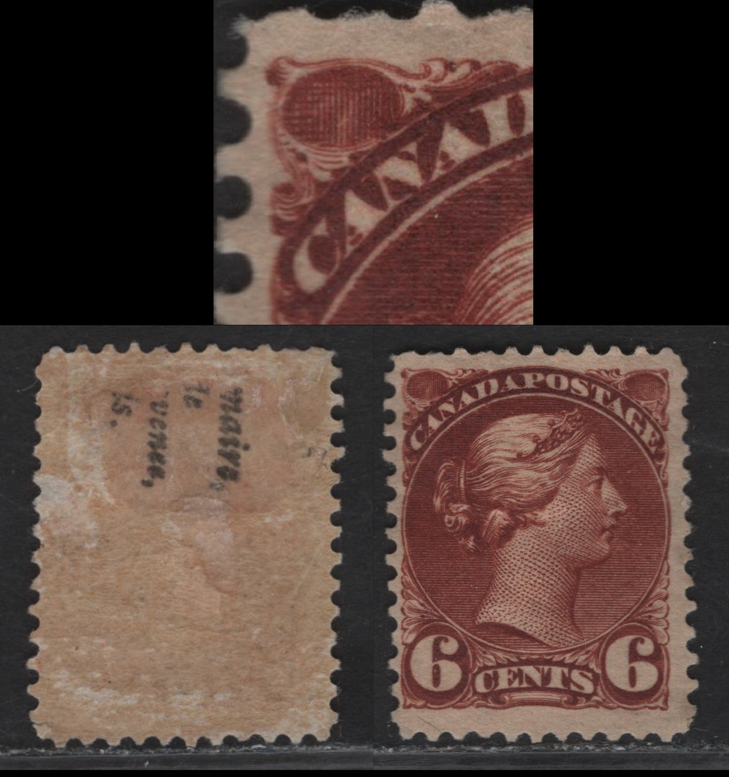 Lot 128 (C) Canada #43 6c Red Brown Queen Victoria, 1888-1897 Small Queen Issue, A VGOG Single, 2nd Ottawa Printing, Paper 2O-H, Perf 12x12.1, Minor Re-Entry In The UL Corner.