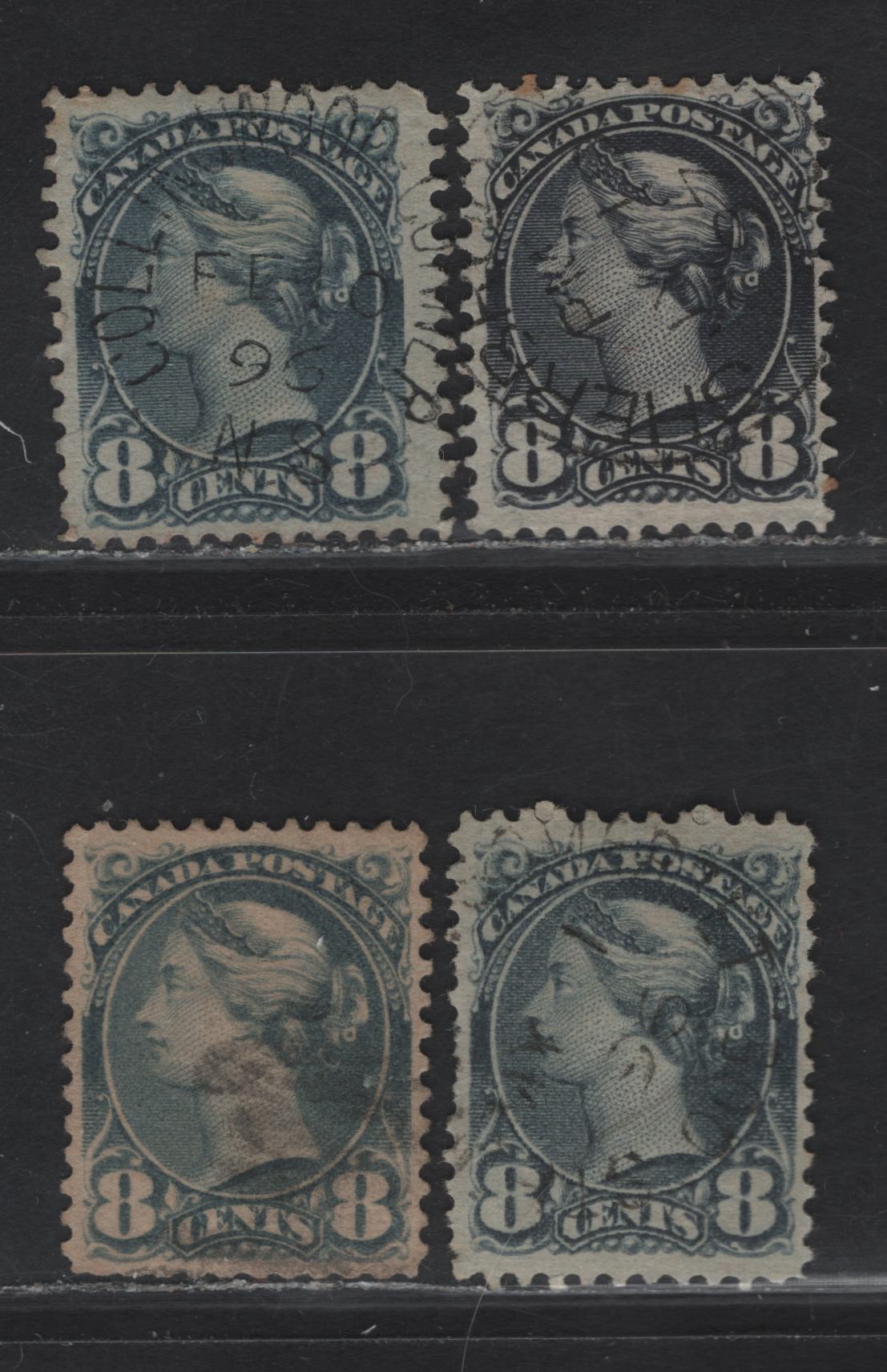 Lot 135 (C) Canada #44, 44b, 44c 8c Violet Black, Bluish Slate & Blue Gray Queen Victoria, 1888-1897 Small Queen Issue, 4 Fine Used Singles, 2nd Ottawa Printings, Different Papers & Cancels