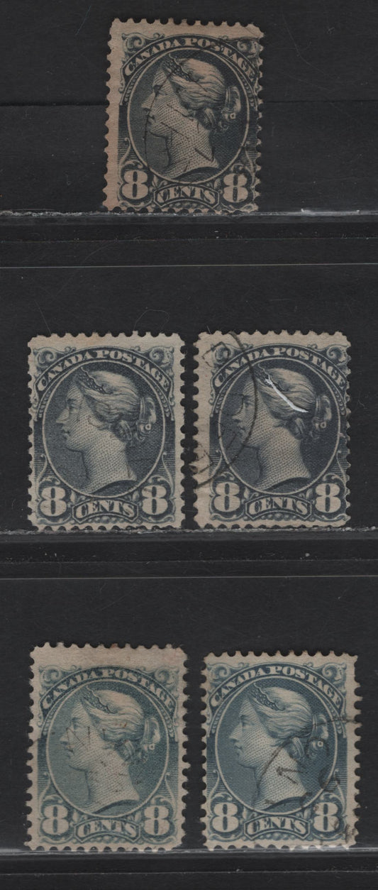 Lot 136 (C) Canada #44, 44a, 44b 8c Blackish Slate, Slate & Blue Gray Queen Victoria, 1888-1897 Small Queen Issue, 5 Very Good/Fine Used Singles, Mid to Late 2nd Ottawa Printings, Various Papers & Perfs, All Shades Are Different.