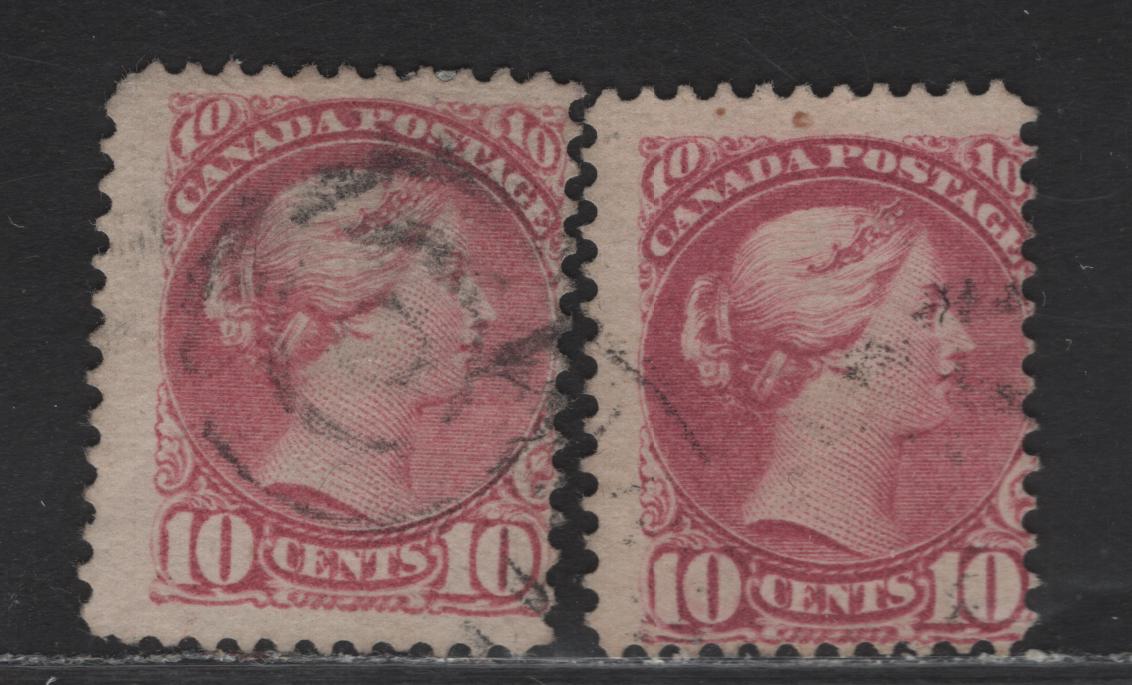 Lot 141 (C) Canada #40a 10c Light Magenta & Magenta Queen Victoria, 1870-1893 Small Queen Issue, 2 Very Good Used Singles, Mid Montreal Printings, Different Papers