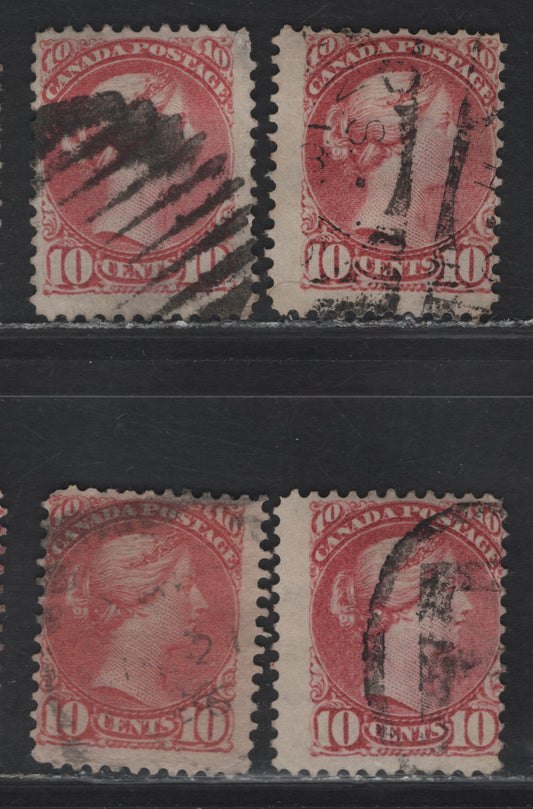 Lot 153 (C) Canada #45, 45a 10c Pale Salmon & Deep Rose Queen Victoria, 1888-1897 Small Queen Issue, 4 Very Good Used Singles, 2nd Ottawa Printings, Various Papers