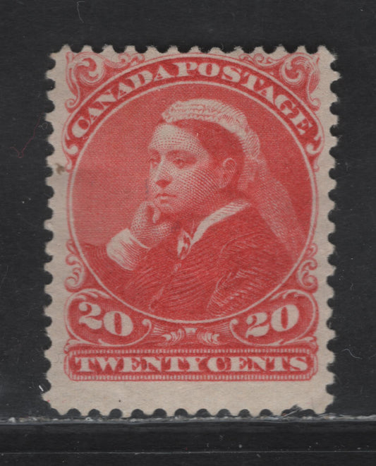 Lot 154 (C) Canada #46 20c Vermillion Queen Victoria, 1888-1897 Small Queen Issue, A VGOG Single, Paper 2O-I, Perf 12, Pulled Perf At LR.